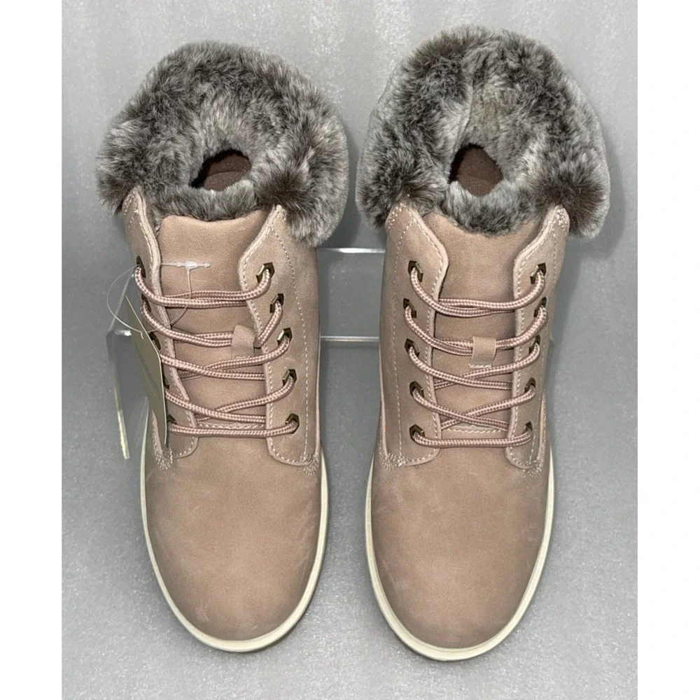 Thereabouts London Hiking Combat Boots Pink w/ Fur Lace Up Big Girls Size 5‎ NEW